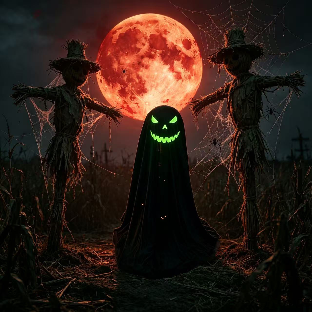 25.59" Glow-in-the-Dark Hooded Pumpkin Ghost Figurine - Freestanding Halloween Porch & Mantel Decor
