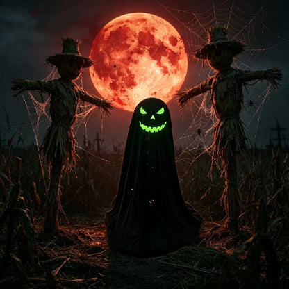 25.59" Glow-in-the-Dark Hooded Pumpkin Ghost Figurine - Freestanding Halloween Porch & Mantel Decor
