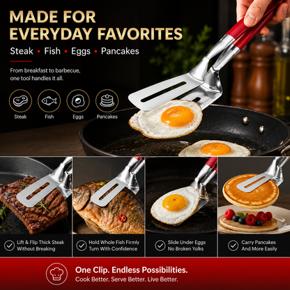🍳 2-in-1 Stainless Steel Spatula Tongs – Grip, Flip & Serve