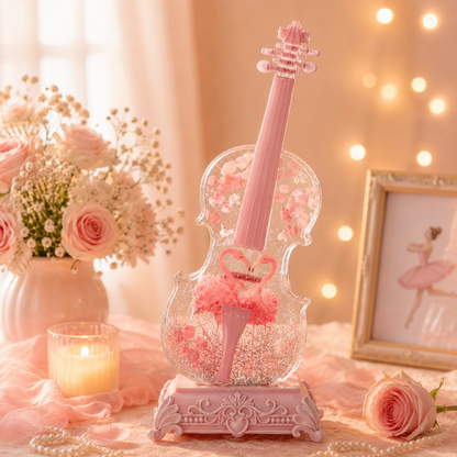 Violin Bluetooth Music Box with Swirling Glitter & Warm LED Night Light | Crystal Snow Globe Tabletop Ornament