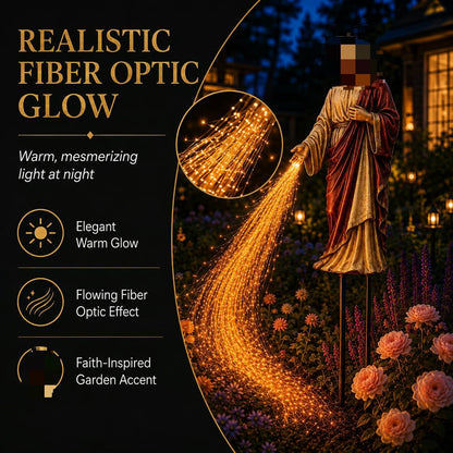 Solar Powered Jesus Light Statue – Flowing Fiber Optic Waterfall Garden Stake
