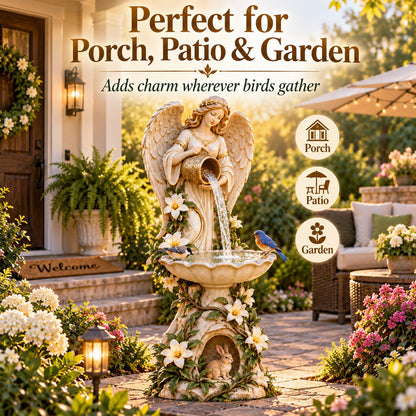 ✨Last Day 50% OFF✨☀️ Solar Angel Starlight Bird Waterer™🪽 – Lighted Garden Birdbath & Outdoor Decor