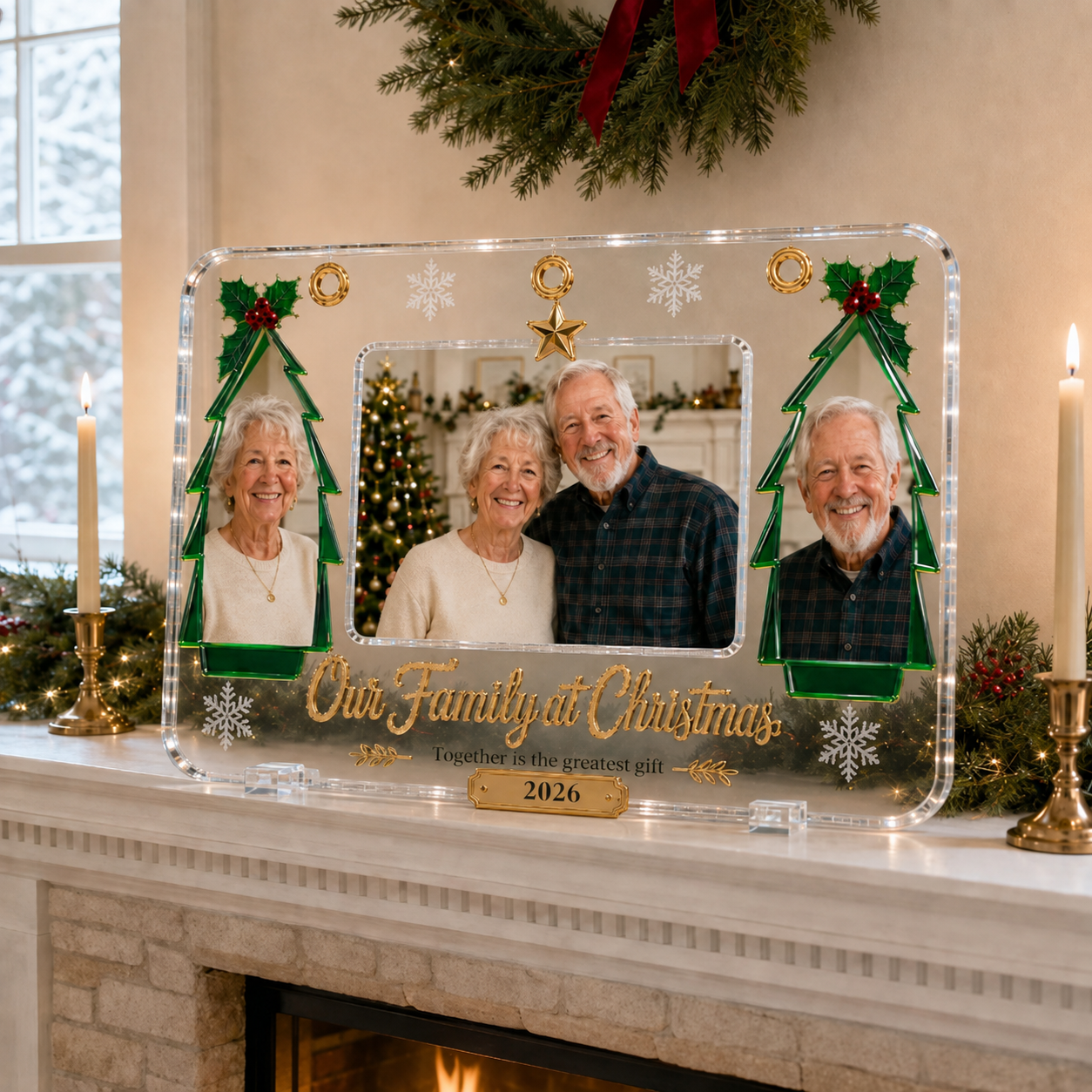 Family Christmas acrylic photo frame with family photographs