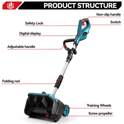 52.8" Brushless Cordless Snow Shovel Foldable with Wheels | For Makita 18V Battery