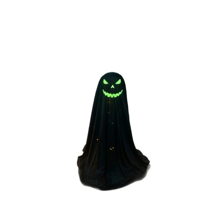 25.59" Glow-in-the-Dark Hooded Pumpkin Ghost Figurine - Freestanding Halloween Porch & Mantel Decor