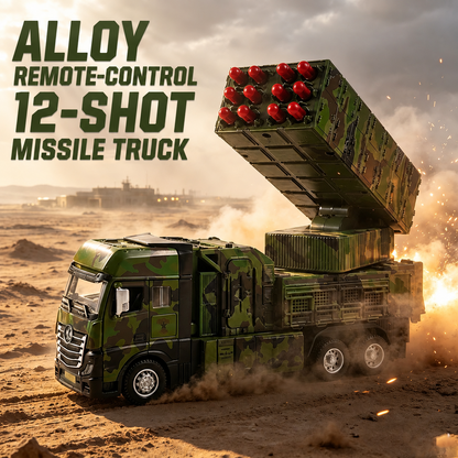 1:32 Alloy RC 12-Shot Missile Launch Truck - Remote Control Military Rocket Vehicle with Lights & Sound