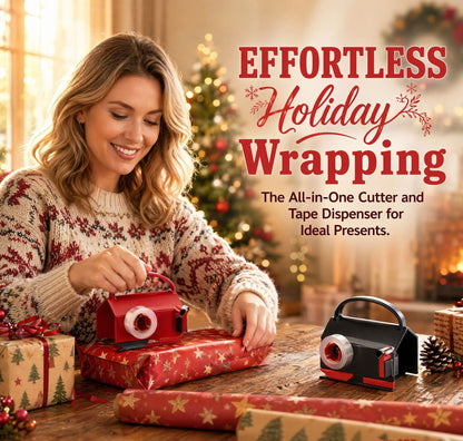 🎁 Dual-Function Wrapping Paper Cutter & Tape Dispenser Set – Easy-Slide Gift Wrap Tool with Extra Blades ✂️✨
