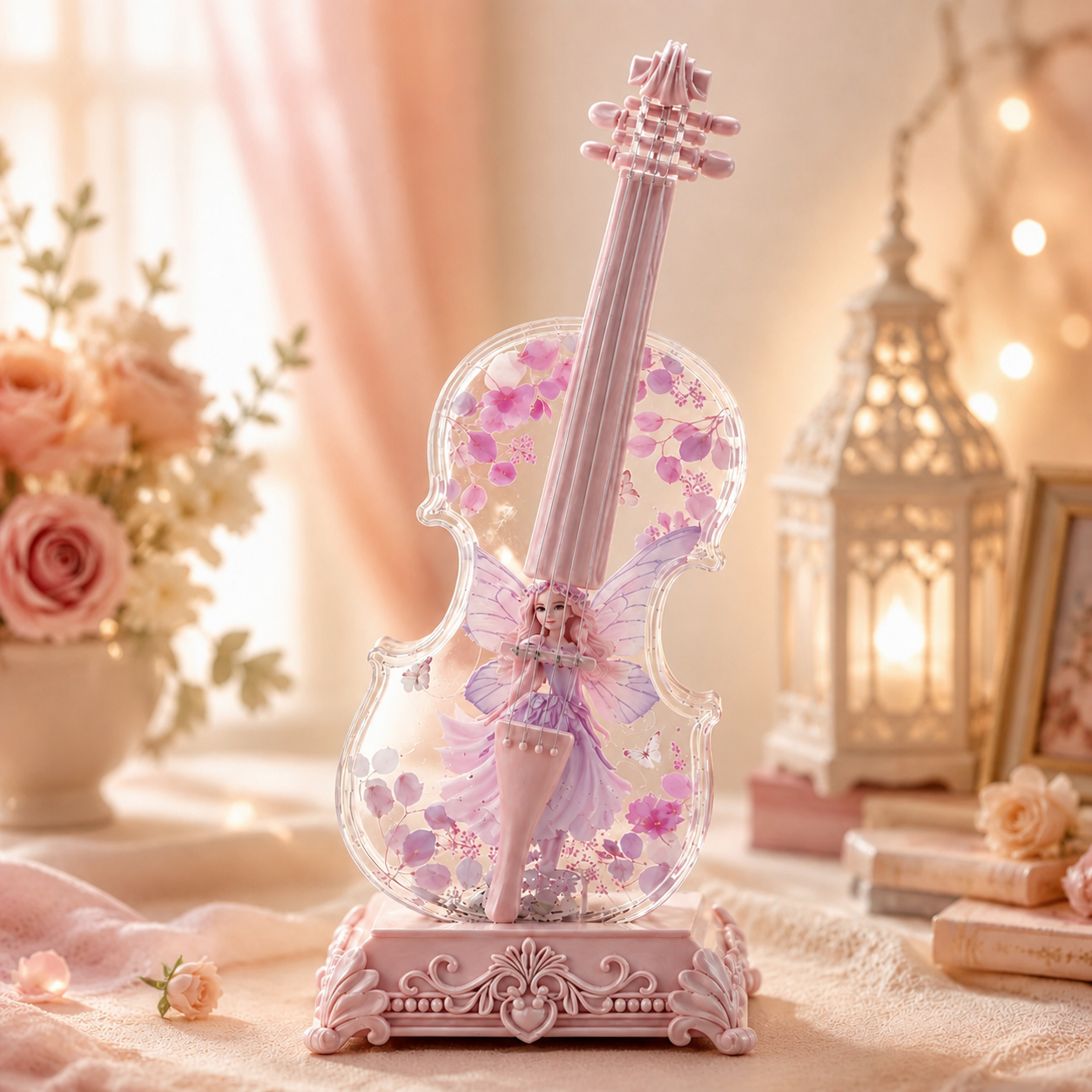 Violin Bluetooth Music Box with Swirling Glitter & Warm LED Night Light | Crystal Snow Globe Tabletop Ornament
