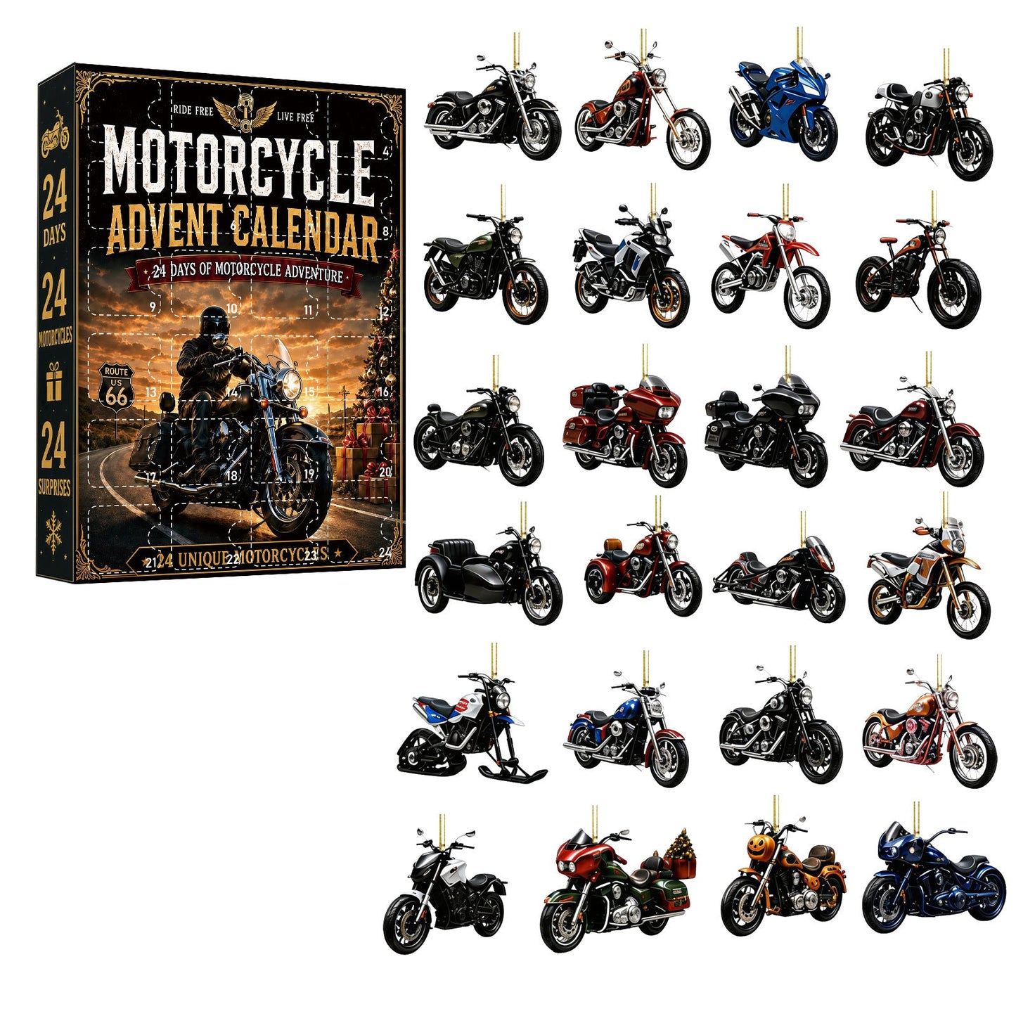 🏍️ Ride Into Christmas! 24-Day Motorcycle Theme Advent Calendar & Collector's Gift Box
