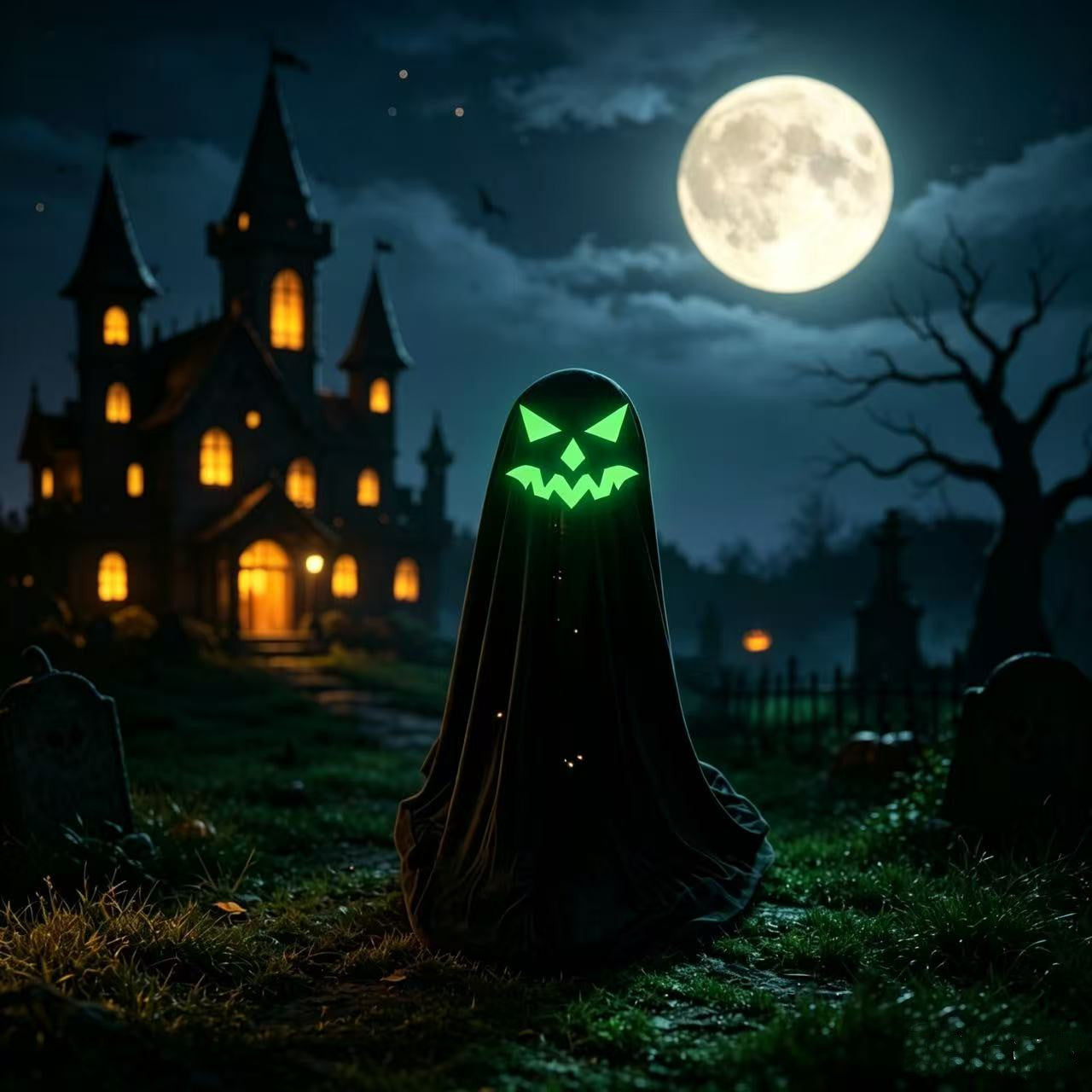 25.59" Glow-in-the-Dark Hooded Pumpkin Ghost Figurine - Freestanding Halloween Porch & Mantel Decor