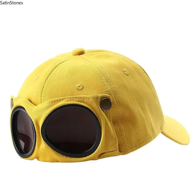 🧢 Pilot-Inspired Baseball Cap with Built-In Sunglasses – Novelty Goggle Sun Hat for Fishing, Boating & Outdoor Fun 🕶️✨