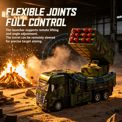 1:32 Alloy RC 12-Shot Missile Launch Truck - Remote Control Military Rocket Vehicle with Lights & Sound