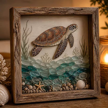 ⭐ Coastal Lighthouse Sea Glass Shadow Box Light | Nautical Wooden Frame LED Night Lamp