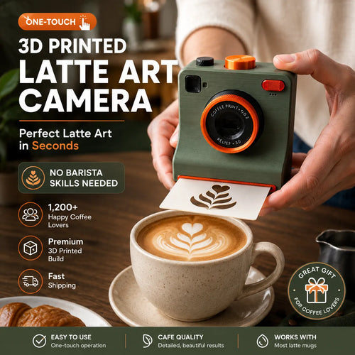 3D Printed Latte Art Camera | One-Touch Coffee Stencil Printer Kit