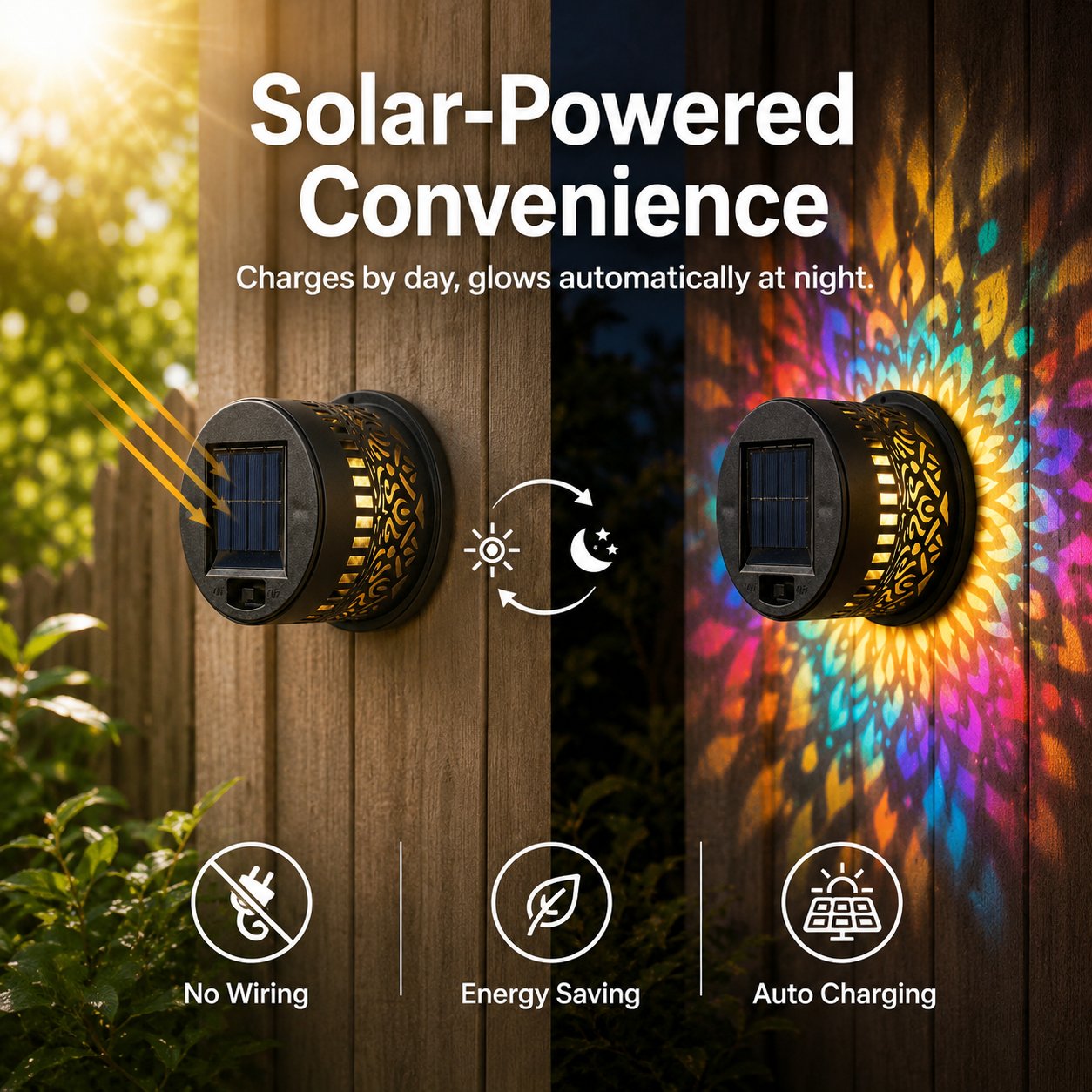 🎇Solar Mandala Wall Light Outdoor Garden Fence Projector Lamp Patio Ambient Decor