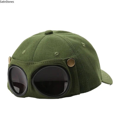 🧢 Pilot-Inspired Baseball Cap with Built-In Sunglasses – Novelty Goggle Sun Hat for Fishing, Boating & Outdoor Fun 🕶️✨