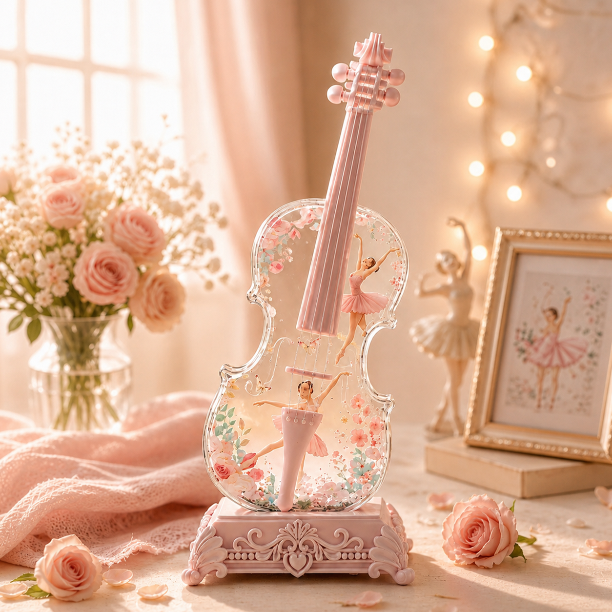 Violin Bluetooth Music Box with Swirling Glitter & Warm LED Night Light | Crystal Snow Globe Tabletop Ornament