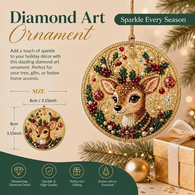 ⏳ Last Day 50% OFF – 🎄Beginner-Friendly Christmas Pearl & Gem Diamond Painting DIY Kit | 6 Festive Ornament Designs with Sparkling Pearls, Faceted Gems & 3D Layered Detail 💕