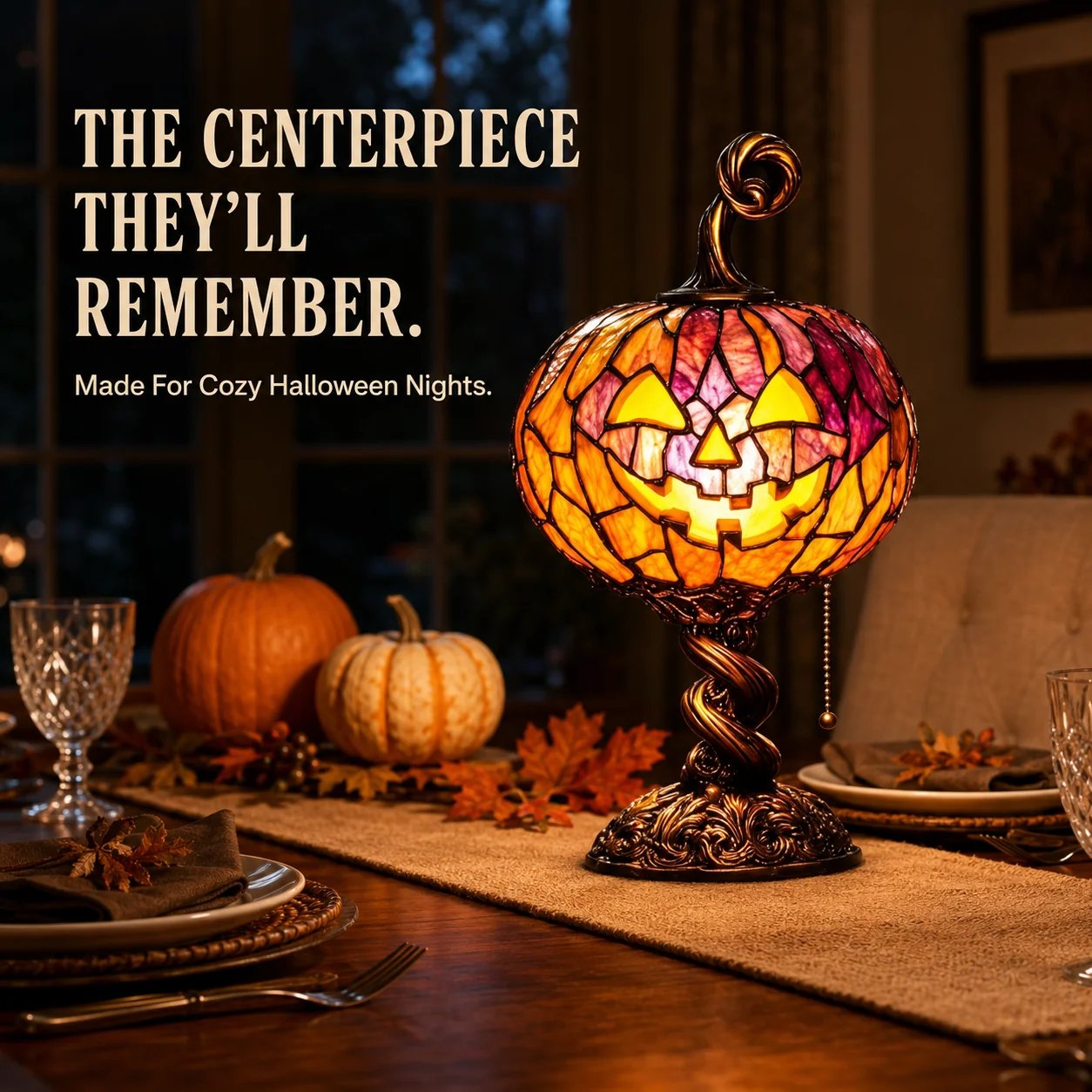 🔥HOT SALE🎃 🎉Halloween Stained Glass Style Pumpkin Table Lamp