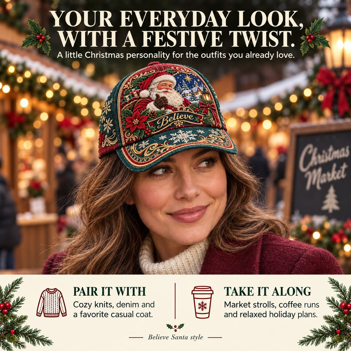 🎄 Christmas Graphic Baseball Cap | 7 Festive Adjustable Styles