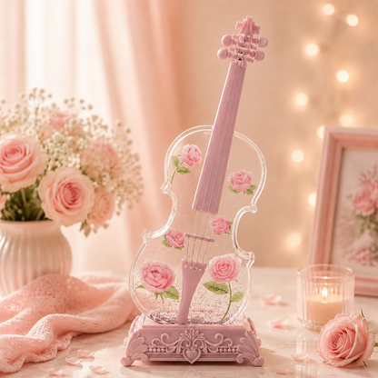 Violin Bluetooth Music Box with Swirling Glitter & Warm LED Night Light | Crystal Snow Globe Tabletop Ornament