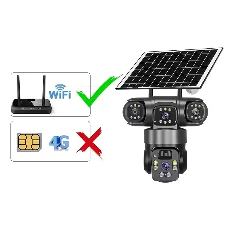 🔥4K Solar Wireless Outdoor Security Camera – Triple Lens Panoramic View, Two-Way Audio, 2.4G WiFi