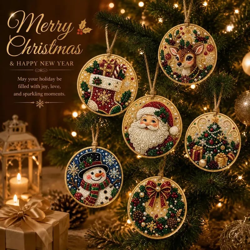 ⏳ Last Day 50% OFF – 🎄Beginner-Friendly Christmas Pearl & Gem Diamond Painting DIY Kit | 6 Festive Ornament Designs with Sparkling Pearls, Faceted Gems & 3D Layered Detail 💕