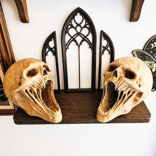 💀Limited Time 50% OFF💀 Gothic Demon Alien Skull Sculpture, Creepy Horror Resin Skull Statue Halloween Mantel Table Indoor Decor Ornamen