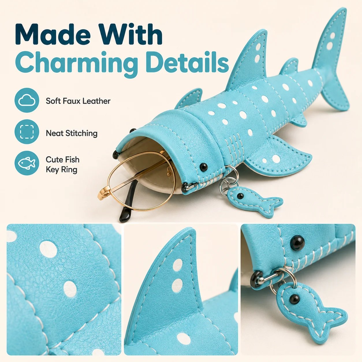 Cute Shark Wide-Mouth Glasses Case