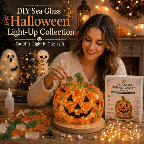 💯⏳49% OFF – 🎃 Beginner-Friendly DIY Lighted Sea Glass Halloween Character Kit Collection | Complete Kit with Sea Glass Pieces, LED Lights & Step-by-Step Guide Included 💕
