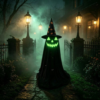 25.59" Glow-in-the-Dark Hooded Pumpkin Ghost Figurine - Freestanding Halloween Porch & Mantel Decor