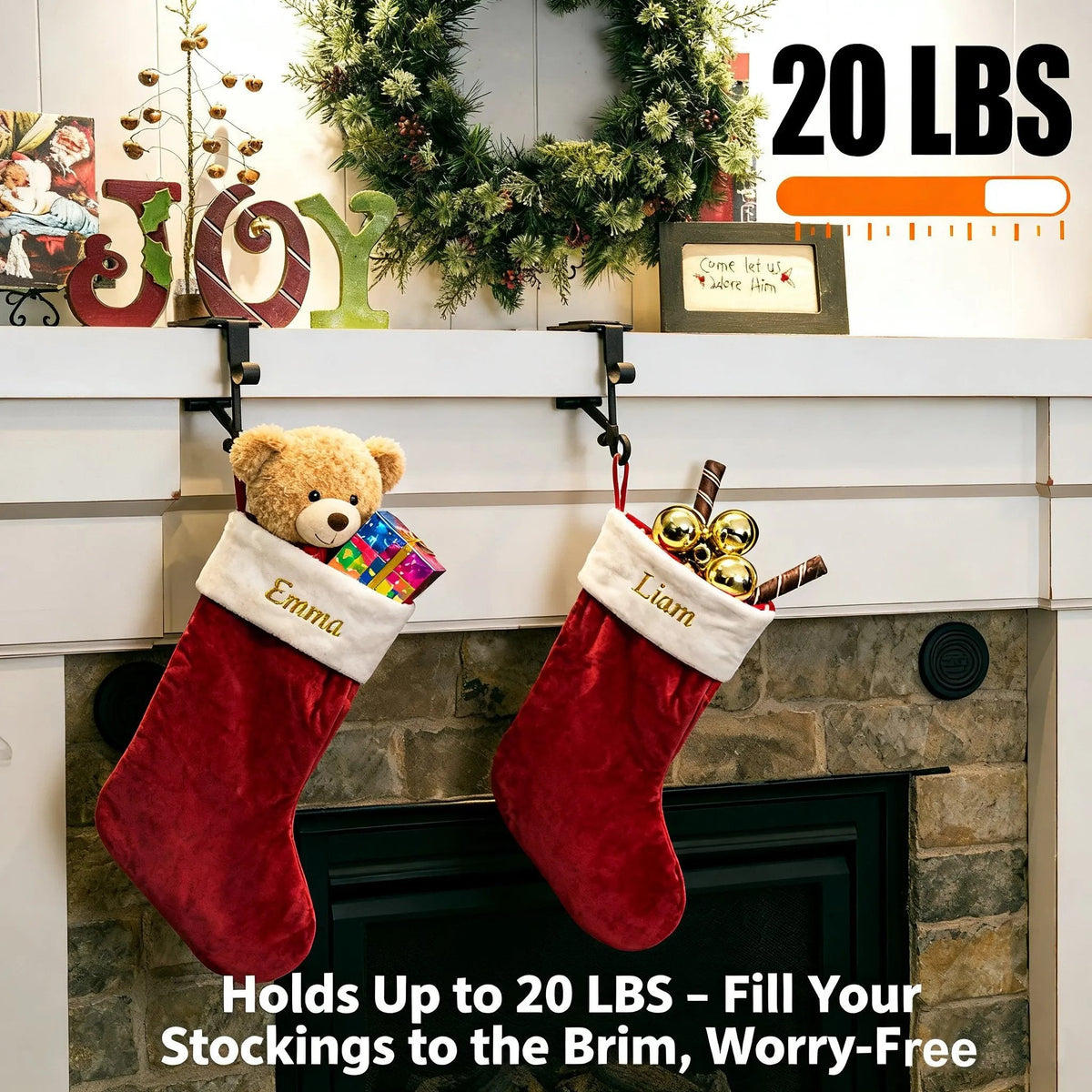 Adjustable Stocking & Garland Fireplace Mantel Hanger