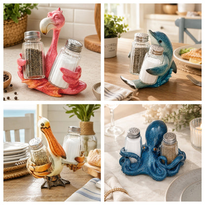 🧂Coastal Animal Salt & Pepper Shaker Holder Set