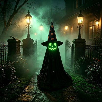 25.59" Glow-in-the-Dark Hooded Pumpkin Ghost Figurine - Freestanding Halloween Porch & Mantel Decor
