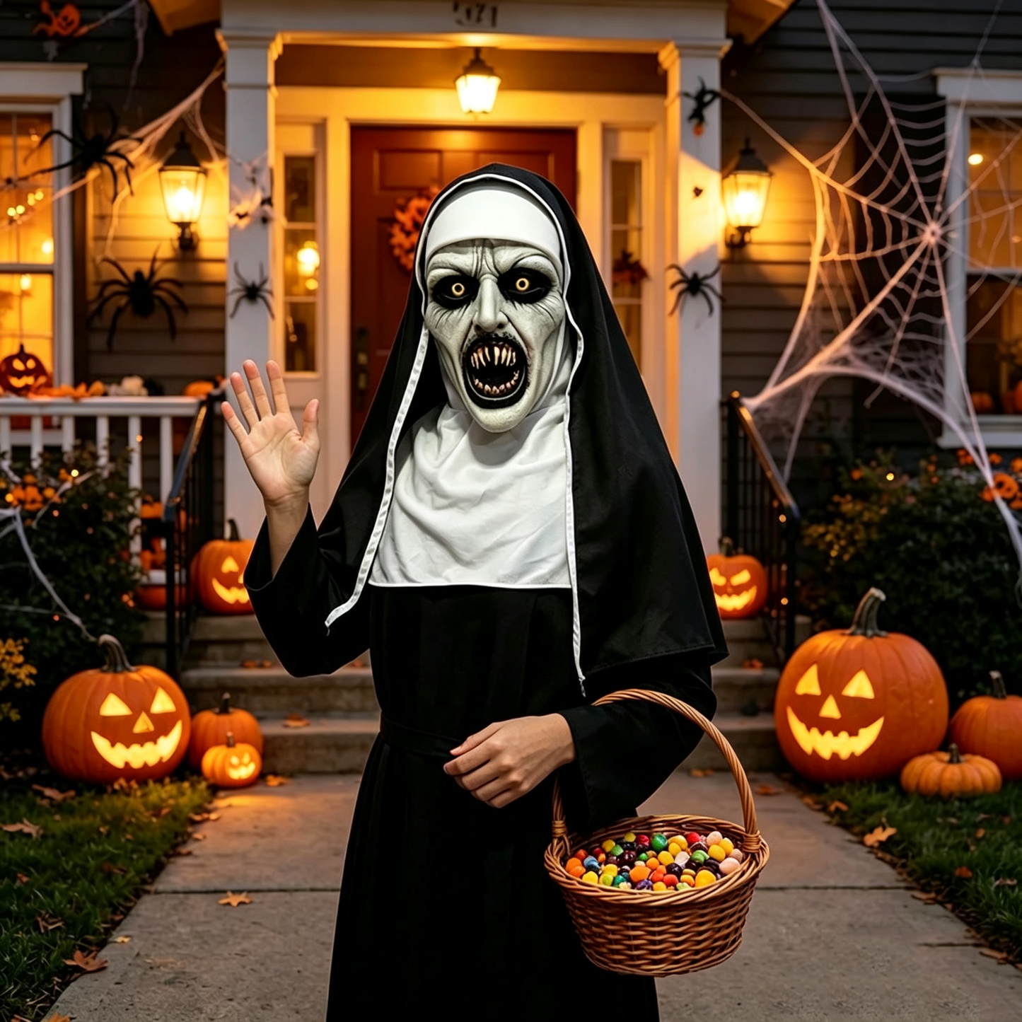 Spooky Qualteus Nun Halloween Mask Latex Handwashable Cosplay Costume Accessory