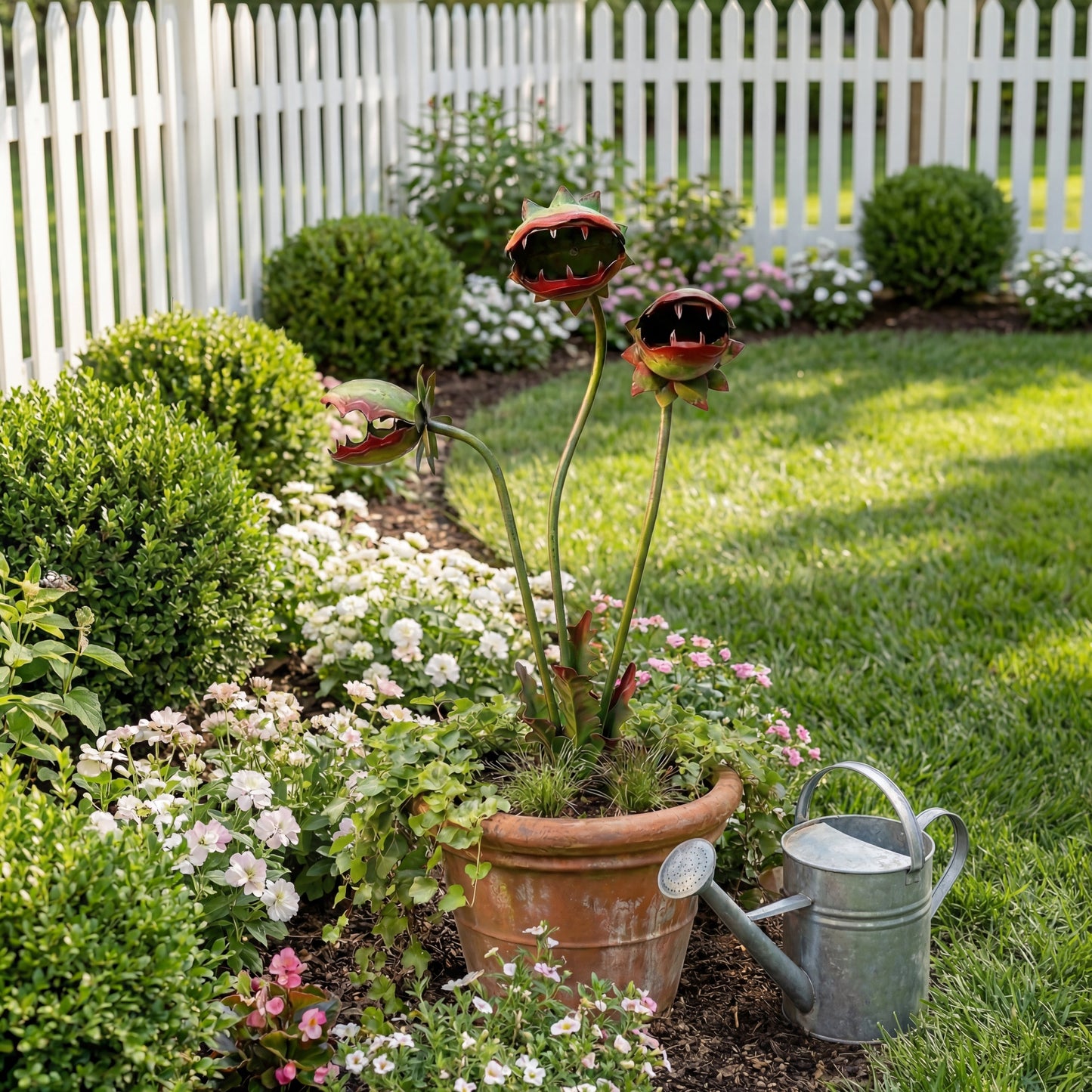 Whimsical Metal Carnivorous Plant Garden Stake