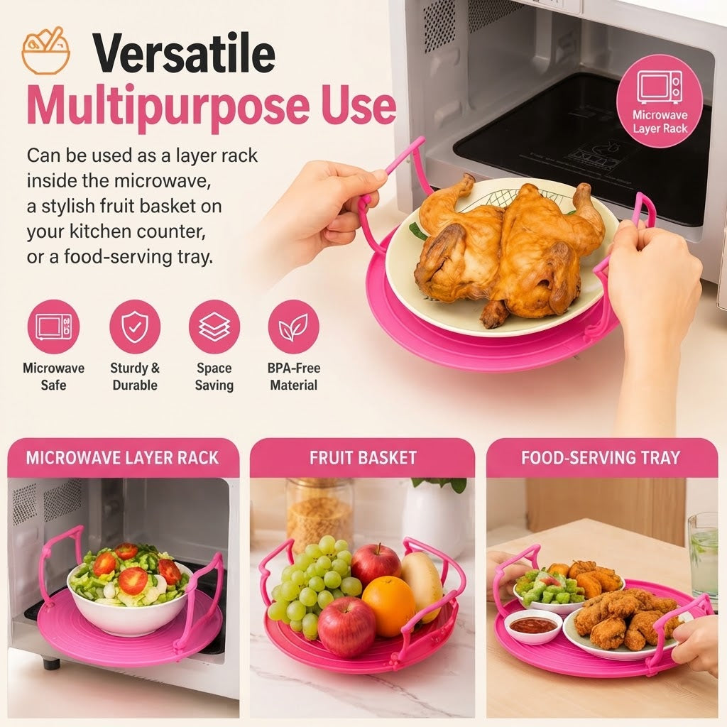 🥗Multi-functional foldable microwave oven tray - with heat-insulated handle