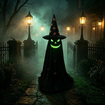 25.59" Glow-in-the-Dark Hooded Pumpkin Ghost Figurine - Freestanding Halloween Porch & Mantel Decor