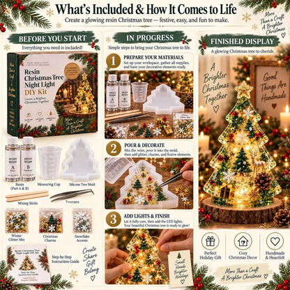 ⏳ Last Day 49% OFF – 🎄Beginner-Friendly Resin Christmas Tree Night Light DIY Kit | Mold, Resin, Fairy Lights & Festive Decorations Included ✨