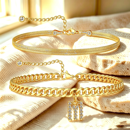 ✨ Gold Initial Anklet – 14K Gold Plated, Waterproof Adjustable Letter Pendant, Stackable Beach Jewelry