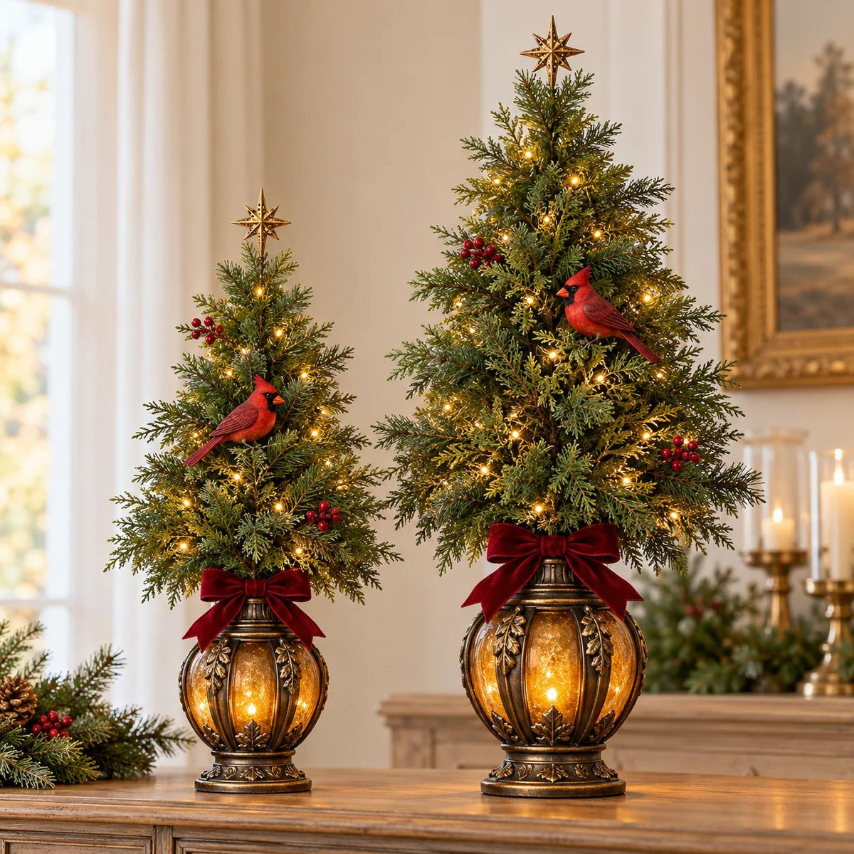🐦🎄 Cardinal Glow Trees™ | Lighted Christmas Lantern Decor