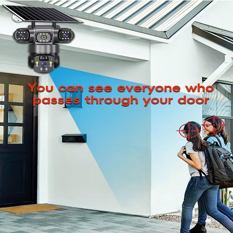 🔥4K Solar Wireless Outdoor Security Camera – Triple Lens Panoramic View, Two-Way Audio, 2.4G WiFi