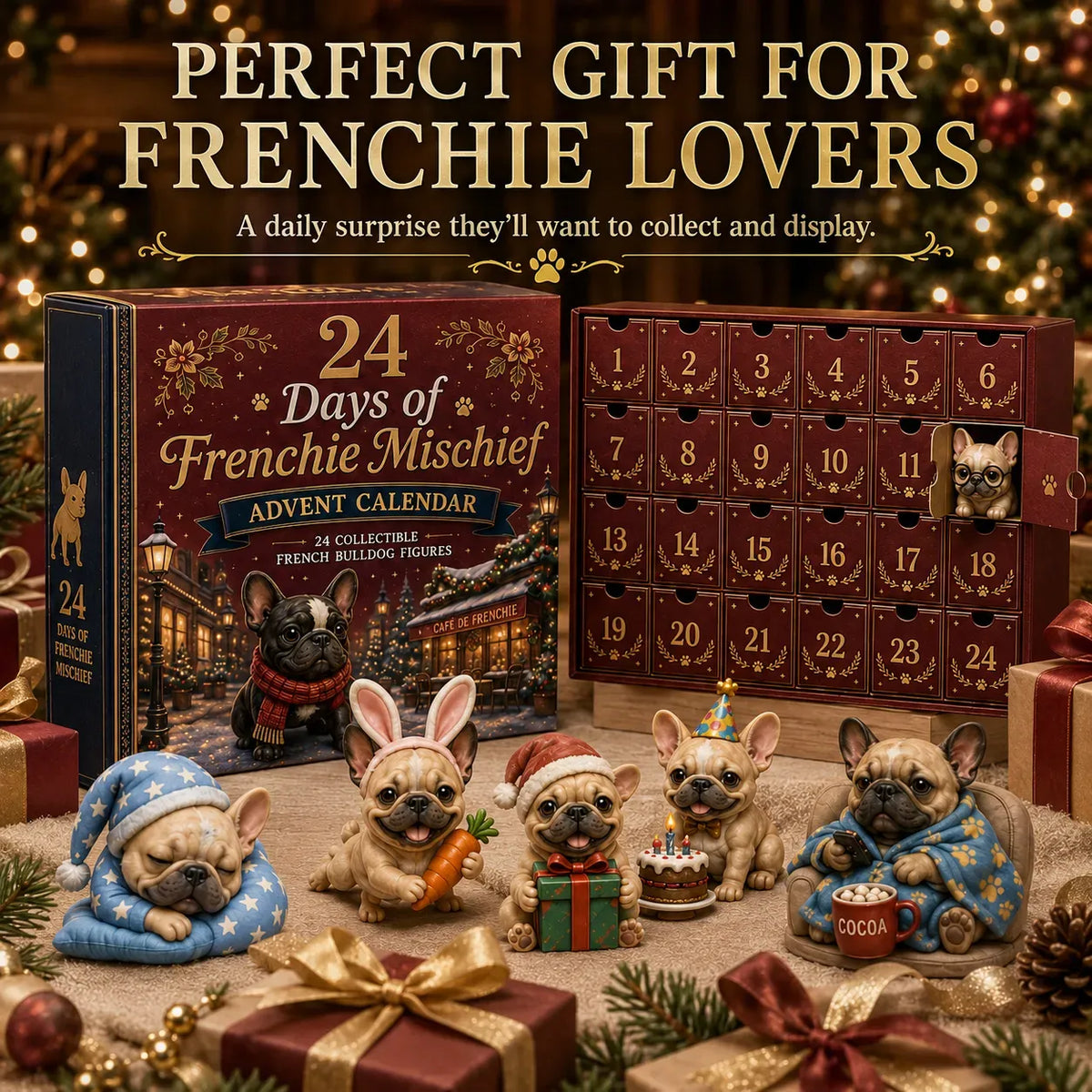 ⏳Last Day 49% OFF – 🐶 24-Day French Bulldog Christmas Advent Calendar | 24 Unique Collectible Frenchie Characters with Different Outfits, Personalities & Daily Holiday Surprises 🎄