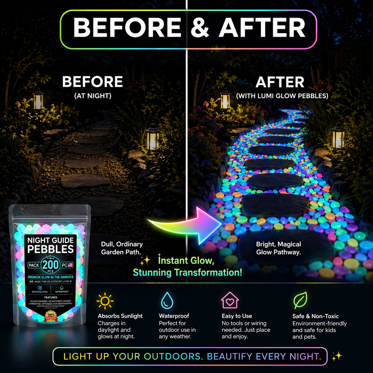 🔥LAST DAY SALE - 60%OFF🔥🌈Colorful Glow-in-the-Dark Garden Stones