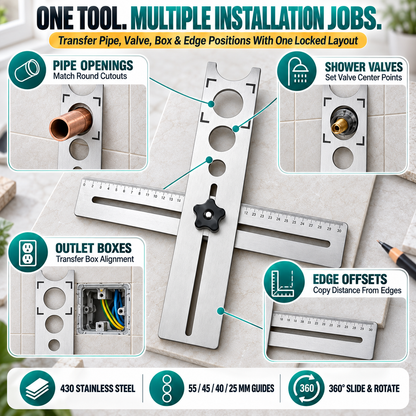 📏40CM Adjustable Stainless Steel Tile Hole Positioning Ruler📐