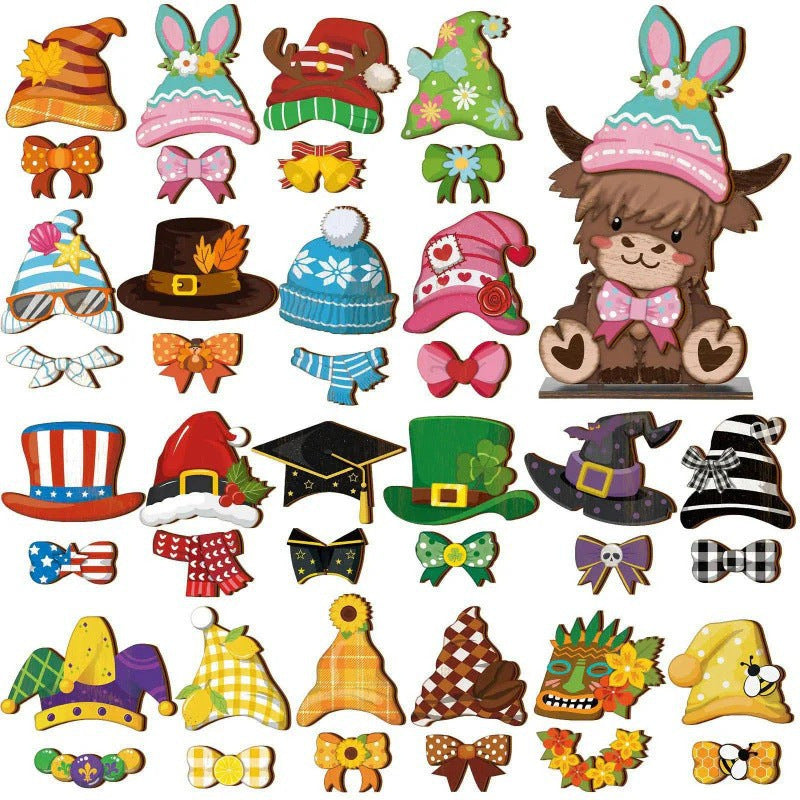 🐾 Interchangeable Wooden Cat Seasonal Desk Sign (27-Pcs Set)
