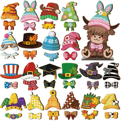 🐾 Interchangeable Wooden Cat Seasonal Desk Sign (27-Pcs Set)