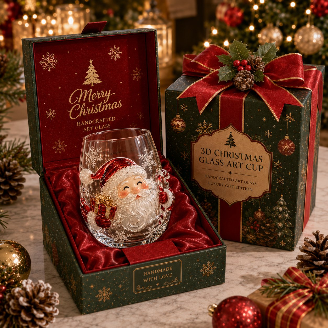 🎄 LAST DAY 49% OFF – ✨ Magical Christmas 3D Glass Cup | Raised Festive Artwork, Sparkling Details & Holiday Gift Drinkware 🎅💎