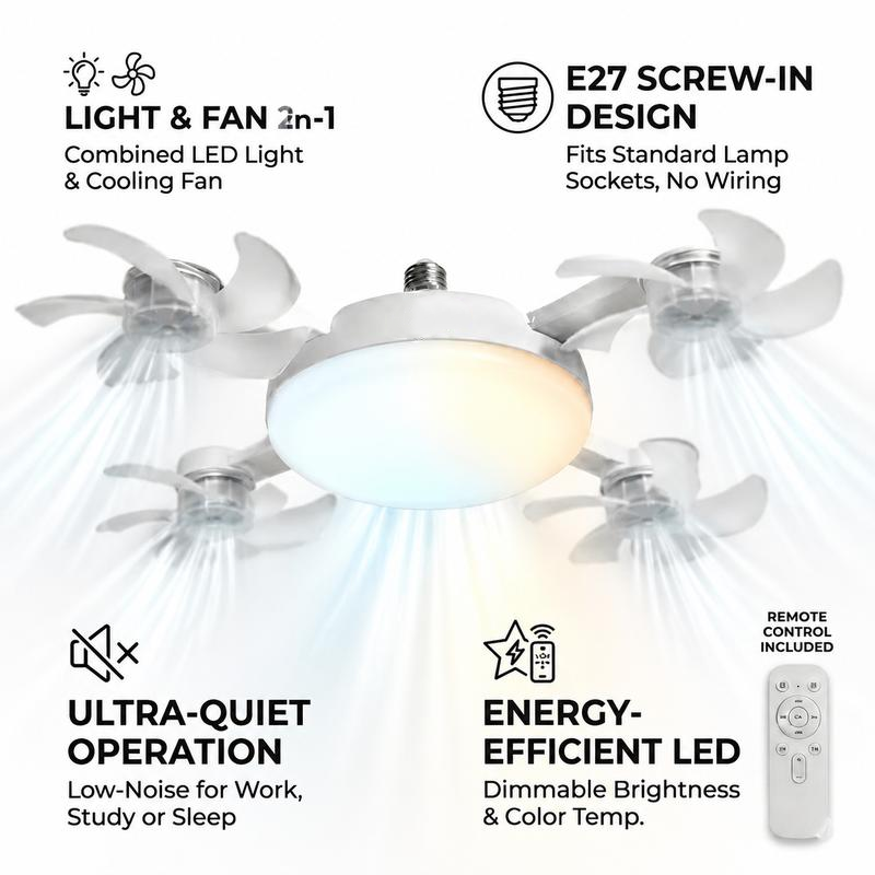 🎁Last Day 50% OFF 🔥2-in-1 Silent LED Fan & Remote 🌪️💡