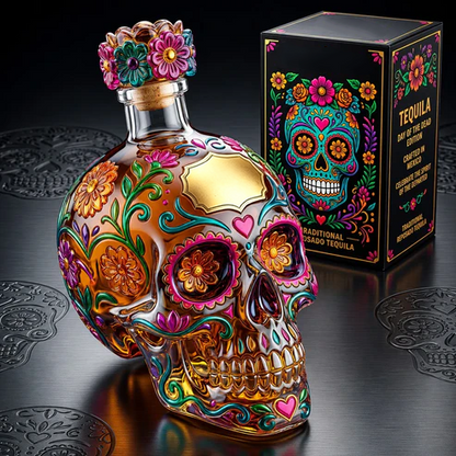 💀 Day of the Dead Inspired Skull Tequila Bottle